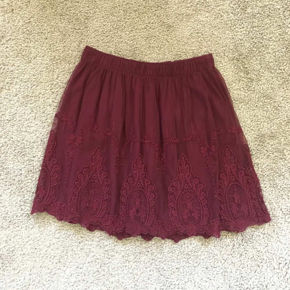 Abercrombie Hailey Skater Skirt BURGUNDY XS